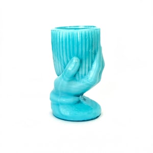 RARE - Antique Turquoise Blue Glass Milk Glass Beggars Hand Egg Cup Vase - By the Portieux, Vallerysthal Roulette Co., France c1900-1919