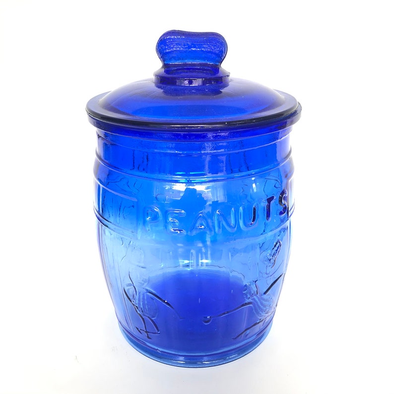 Vintage Cobalt Blue Glass Planters Mr. Peanut Barrel Jar Etsy