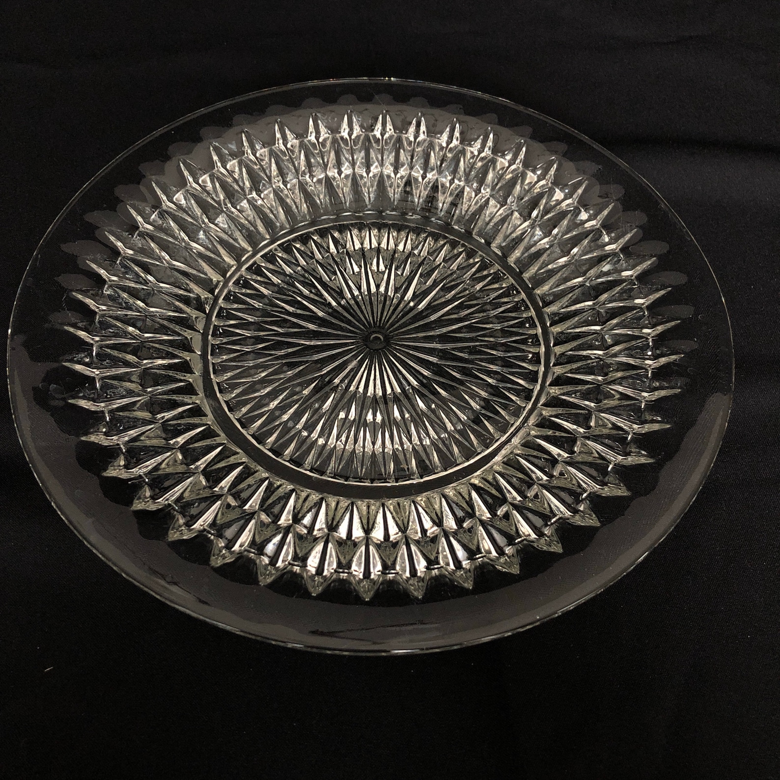 Vintage Round Clear Glass Diamond Cut Plate Platter Etsy