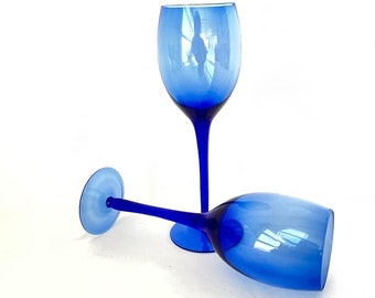 Vintage Kobaltblau Weingläser - langstielige Barware, 2er-Set