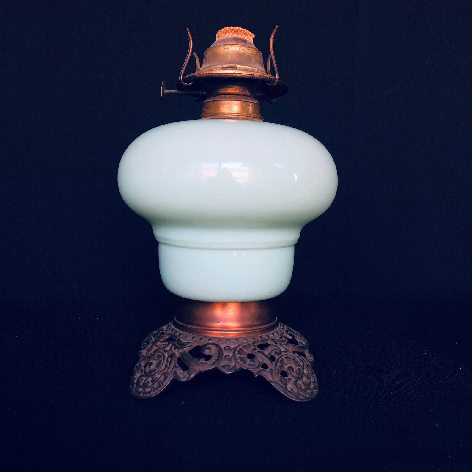 RARE Vintage or Antique Jadeite Oil Lamp With Metal Base and Etsy