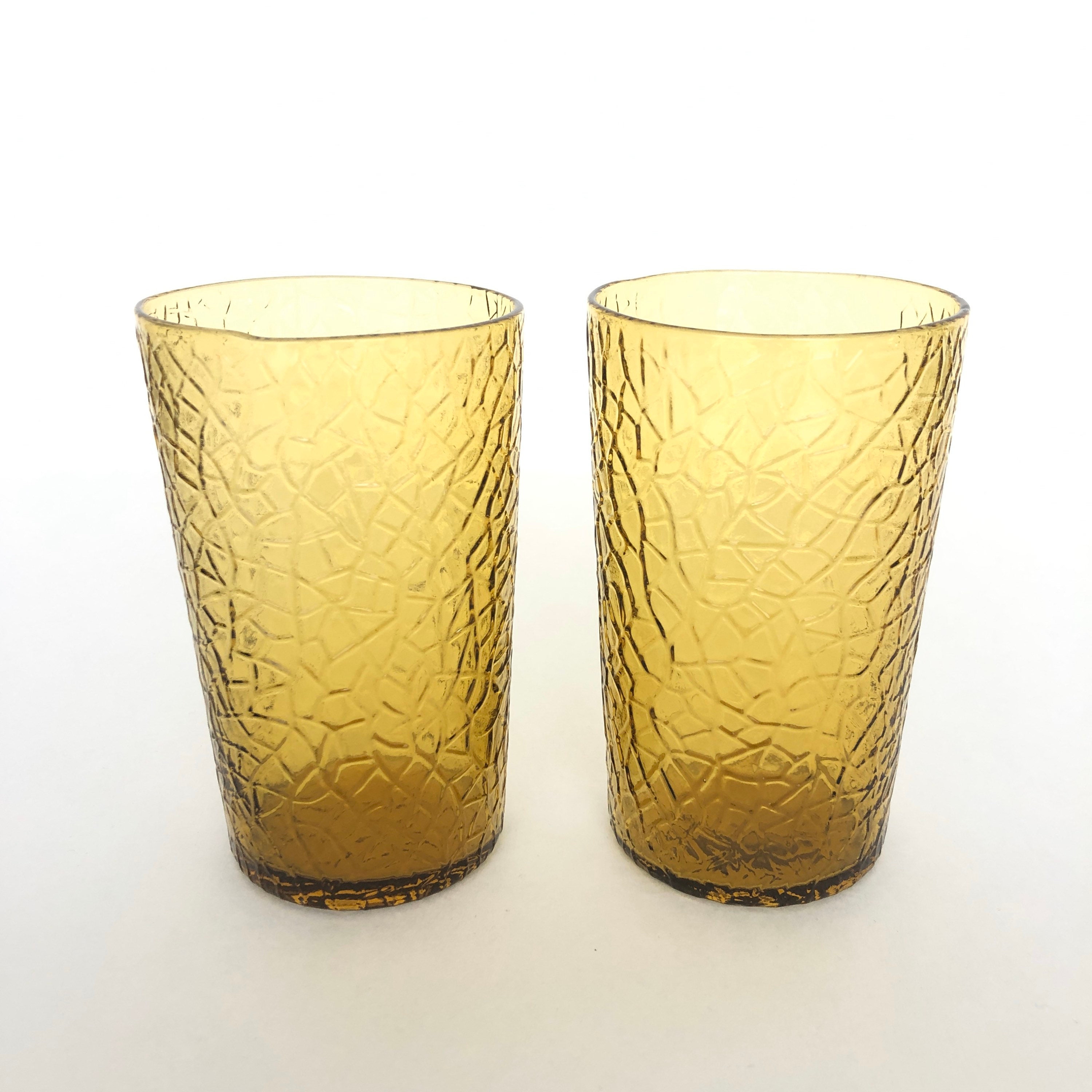 Set of 2 Matching Vintage Amber Glass Tumbers