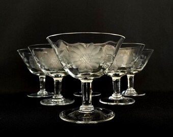 6 copas de champán vintage Hughes de cristal grabado con diseño de aciano de 177 ml (6 oz)