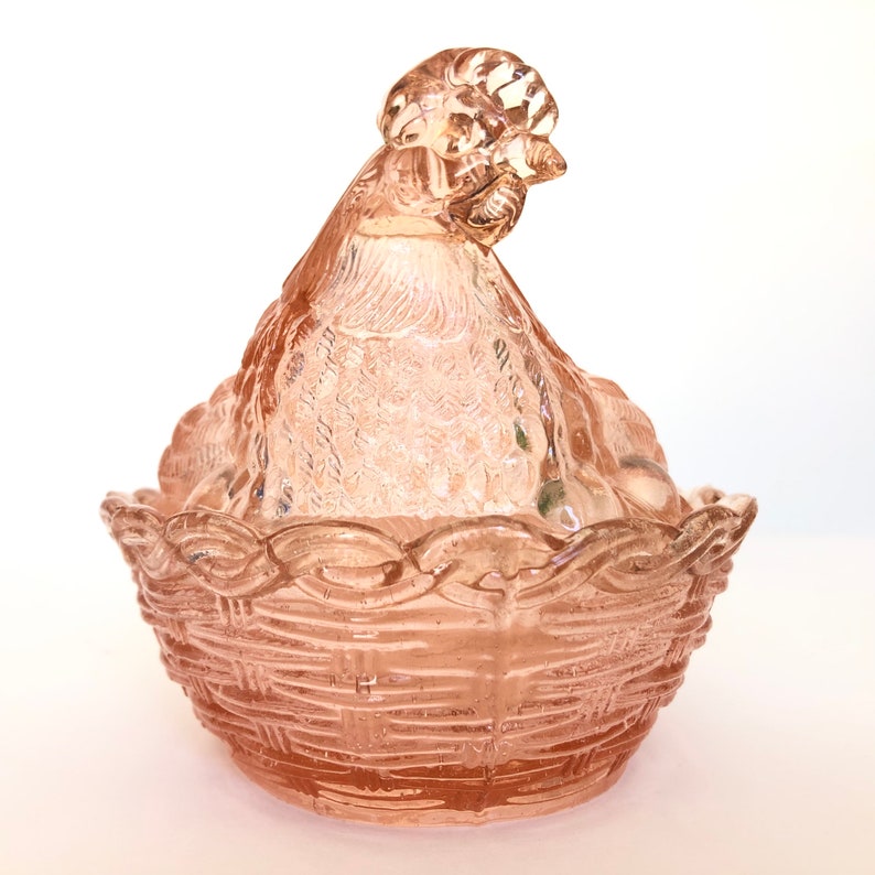 Vintage Pastel Pink Glass Hen on Nest Covered Dish Elegant Etsy