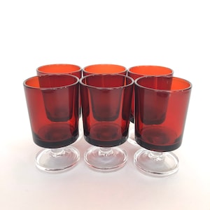 6 Vintage Cavalier Ruby Red Glass 1.5oz Liqueur Glasses by Luminarc France