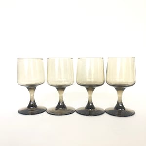 Set of 4 Retro Smoky Amber Grey Glass 6.5oz Wine Glasses