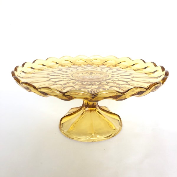 Vintage 'Fairfield' Amber Glass Cake Stand by Anchor Hocking Glass Co. - Vintage Amber Glass Cake Plate