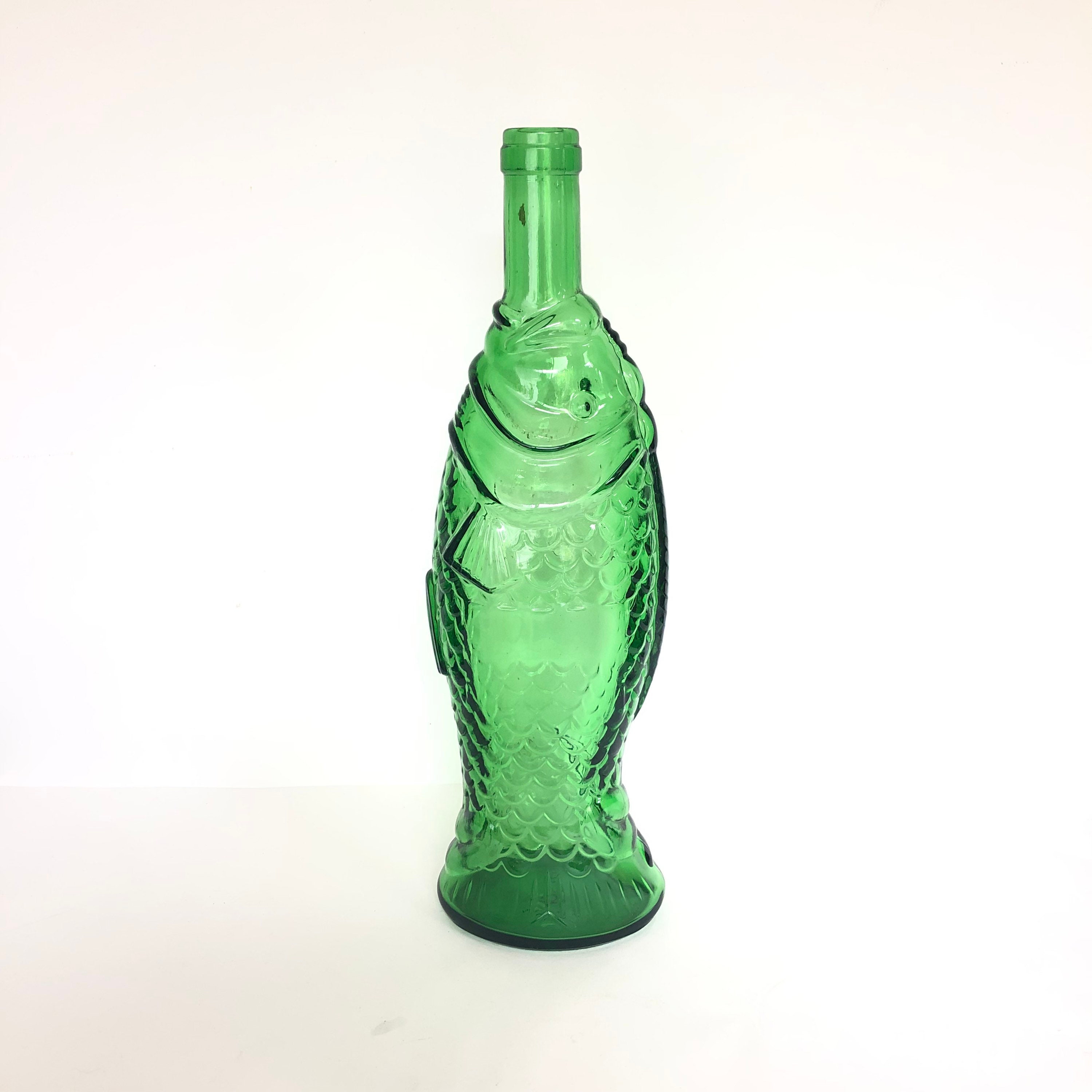 Vintage Green Glass Fish 26oz Bottle Etsy Canada