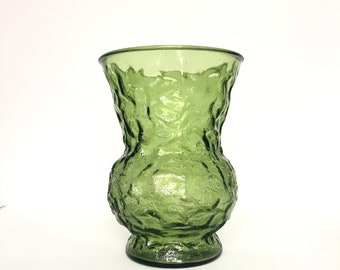Big Avocado Green Vintage Glass Bubble Bouquet Vase