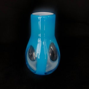 ÚNICO - Vidrio de arte retro hecho a mano claro & Jarrón azul capri