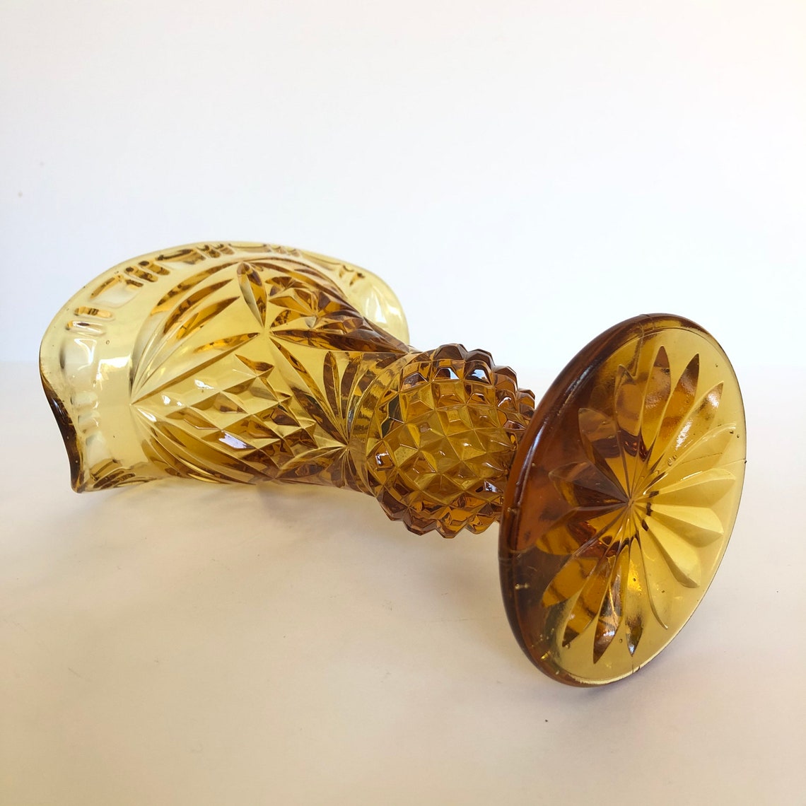 Vintage Amber Glass Fan Vase Small Bouquet Vase Art Deco Etsy