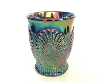 RARE - Vintage Beaded Shell Amethyst Carnival Glass 9oz Tumbler by Dugan Glass Company c1905-1913