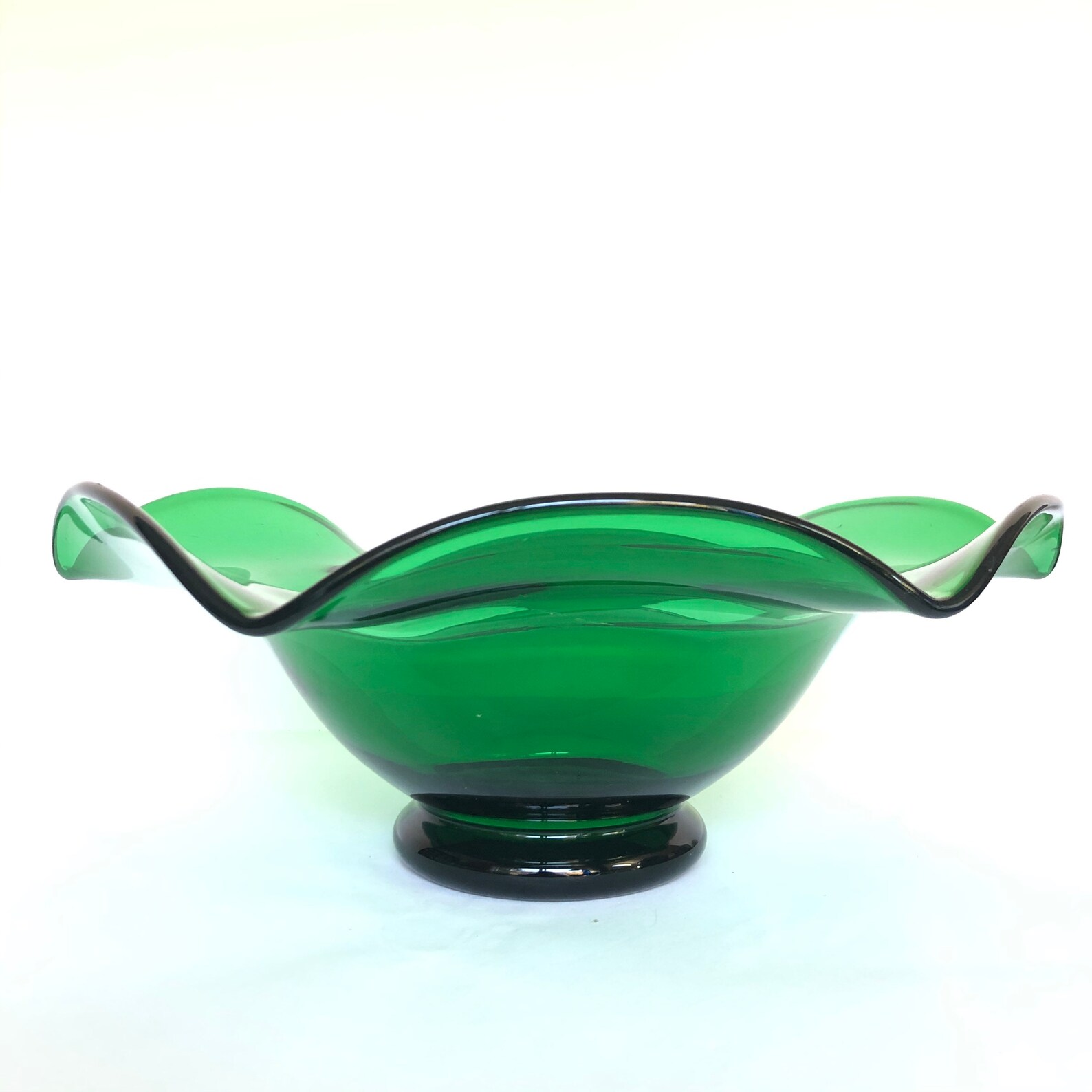 Big Ruffled Rim Vintage Emerald Green Glass Bowl Etsy