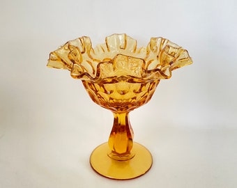 【値下げ・美品】アメリカ　フェントン社イエローガラス、コンポート台 値下げ・美品】アメリカ フェントン社イエローガラス、コンポート台