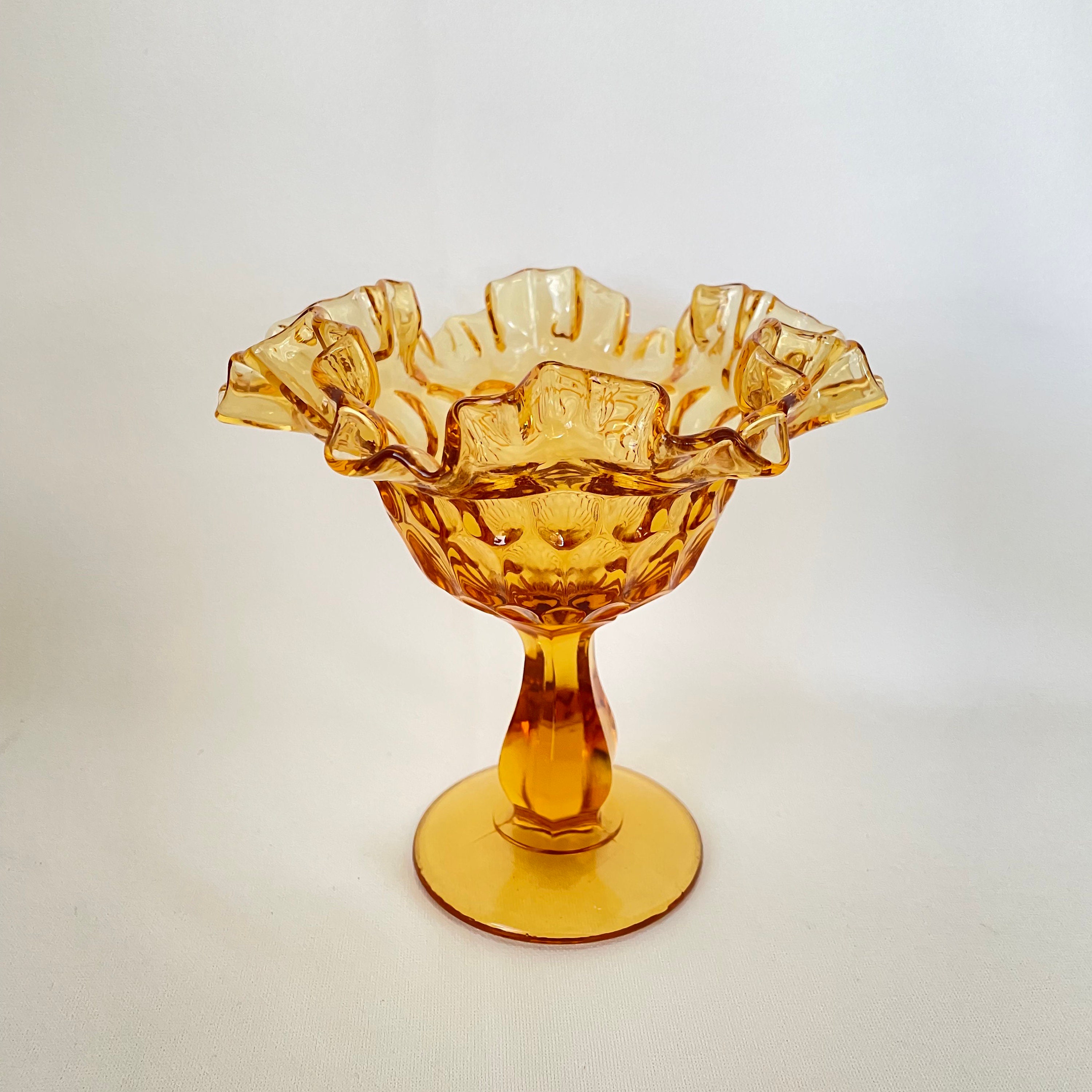 オールドフェントン　コンポート　レア　ガラス　FENTON フリル付きフェントン ヴィンテージ アンバー ガラス サムプリント