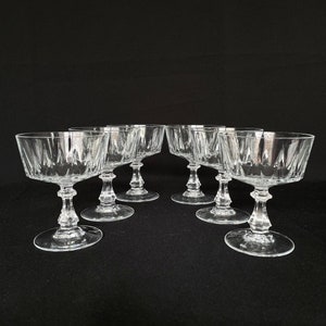 6 Elegant Vintage Crystal Flat Bottom 7oz Champagne Cocktail Coupe Glasses - Vintage Barware - Retro Barware