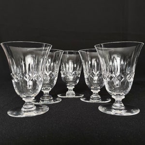 Set of 5 Vintage Cross & Olive Crystal Footed Disc Stem 4oz Liqueur Cordial Glasses