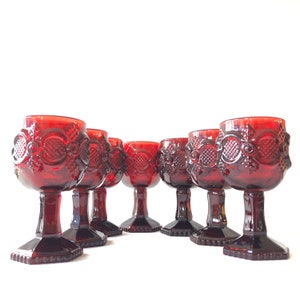 Set of 8 Vintage Avon ‘Cape Cod’ Collection 3.5oz Ruby Red Glass Stemmed Goblets