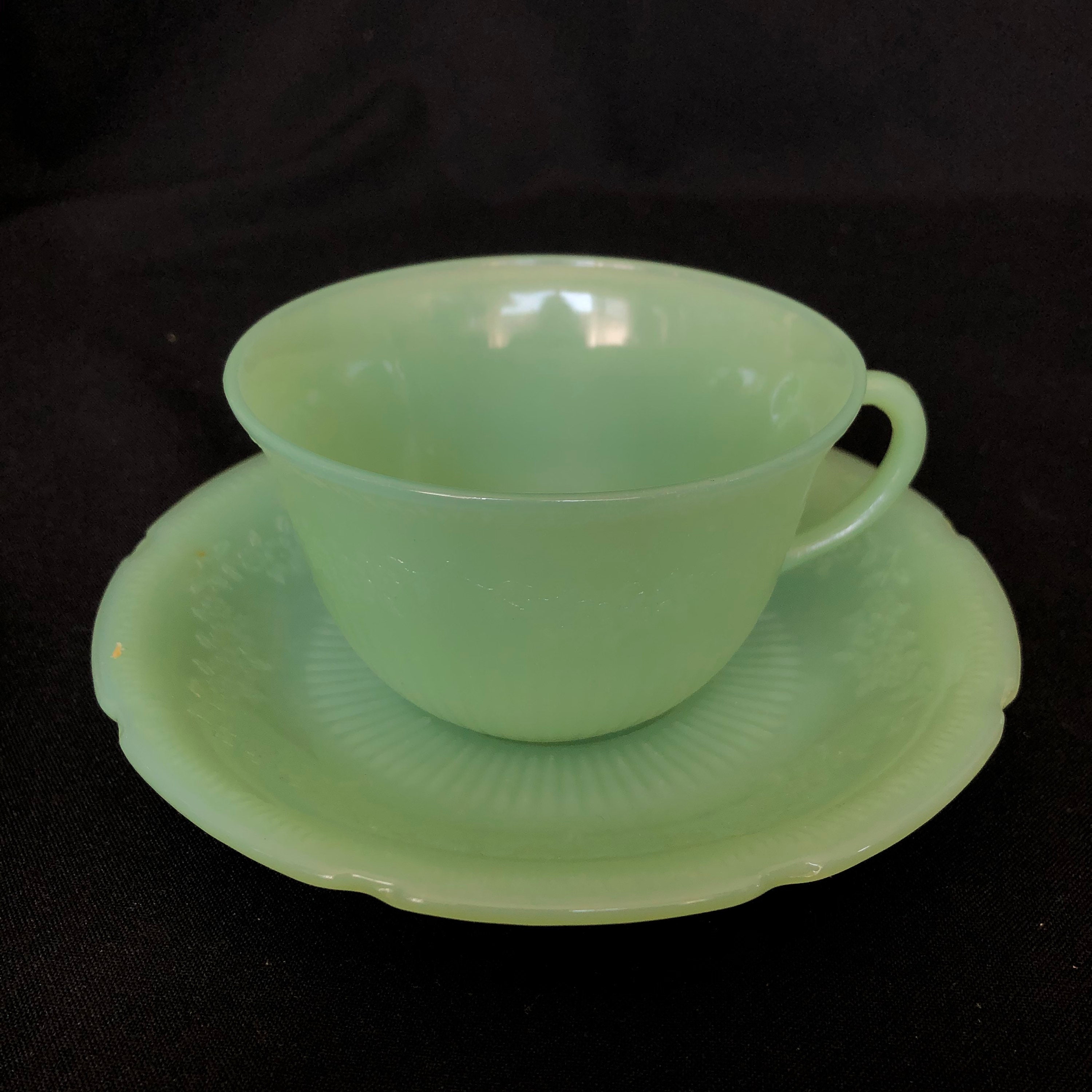 Vintage Jadeite Alice Pattern Tea Cup & Saucer Fireking Anchor Etsy
