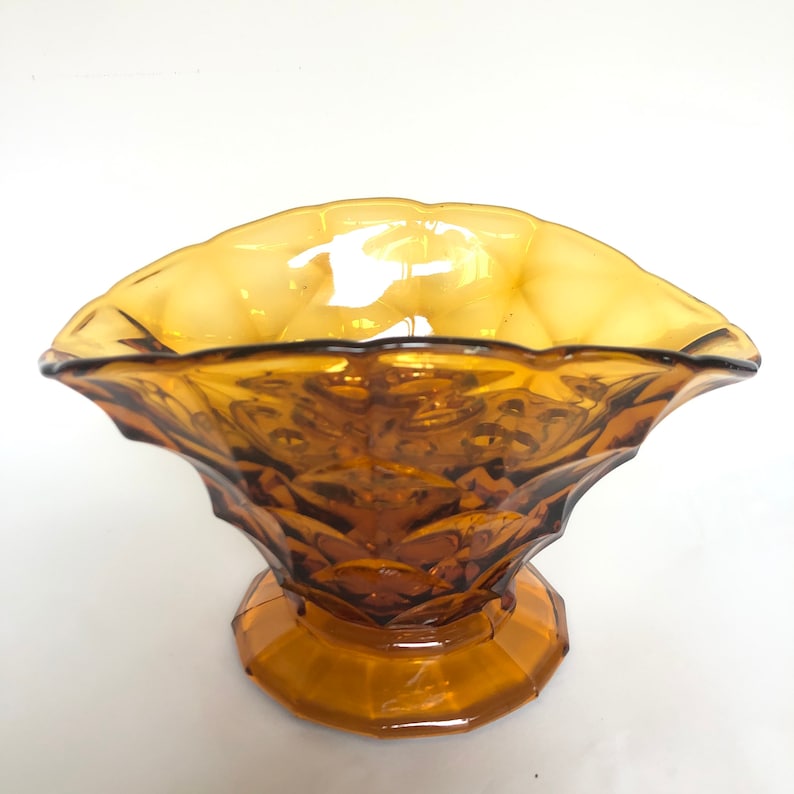 RARE Vintage 2 Piece Amber Glass Bowl Vase With Fitted Flower Etsy