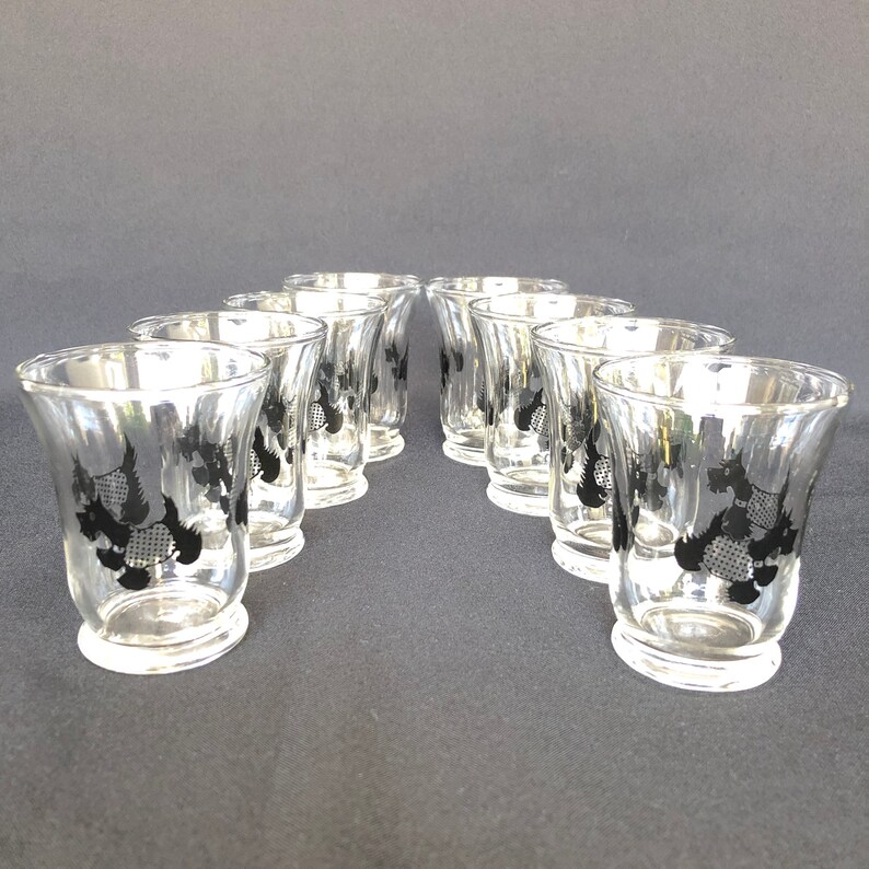 8 Vintage Scottie Dog Terrier Print 4oz Cocktail or Juice Glasse 8 Vintage Scottie Dog Terrier Print 4oz Cocktail or Juice Glasse