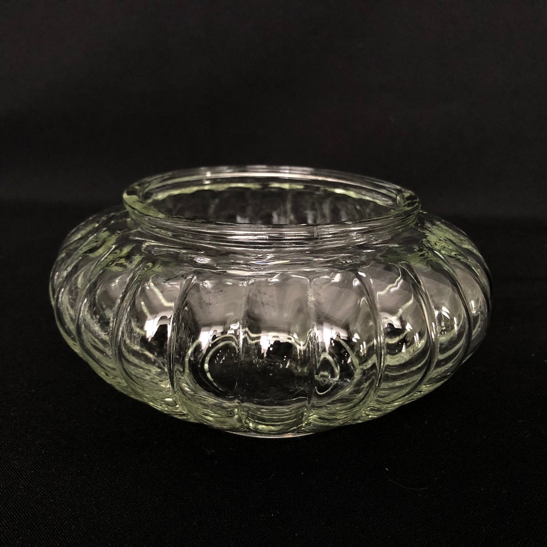 Vintage Clear Glass Ribbed Bowl Planter Bowl Vase Etsy