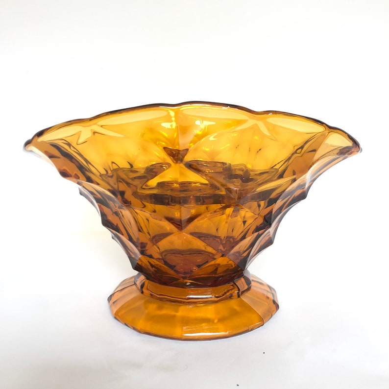 RARE Vintage 2 Piece Amber Glass Bowl Vase With Fitted Flower Etsy