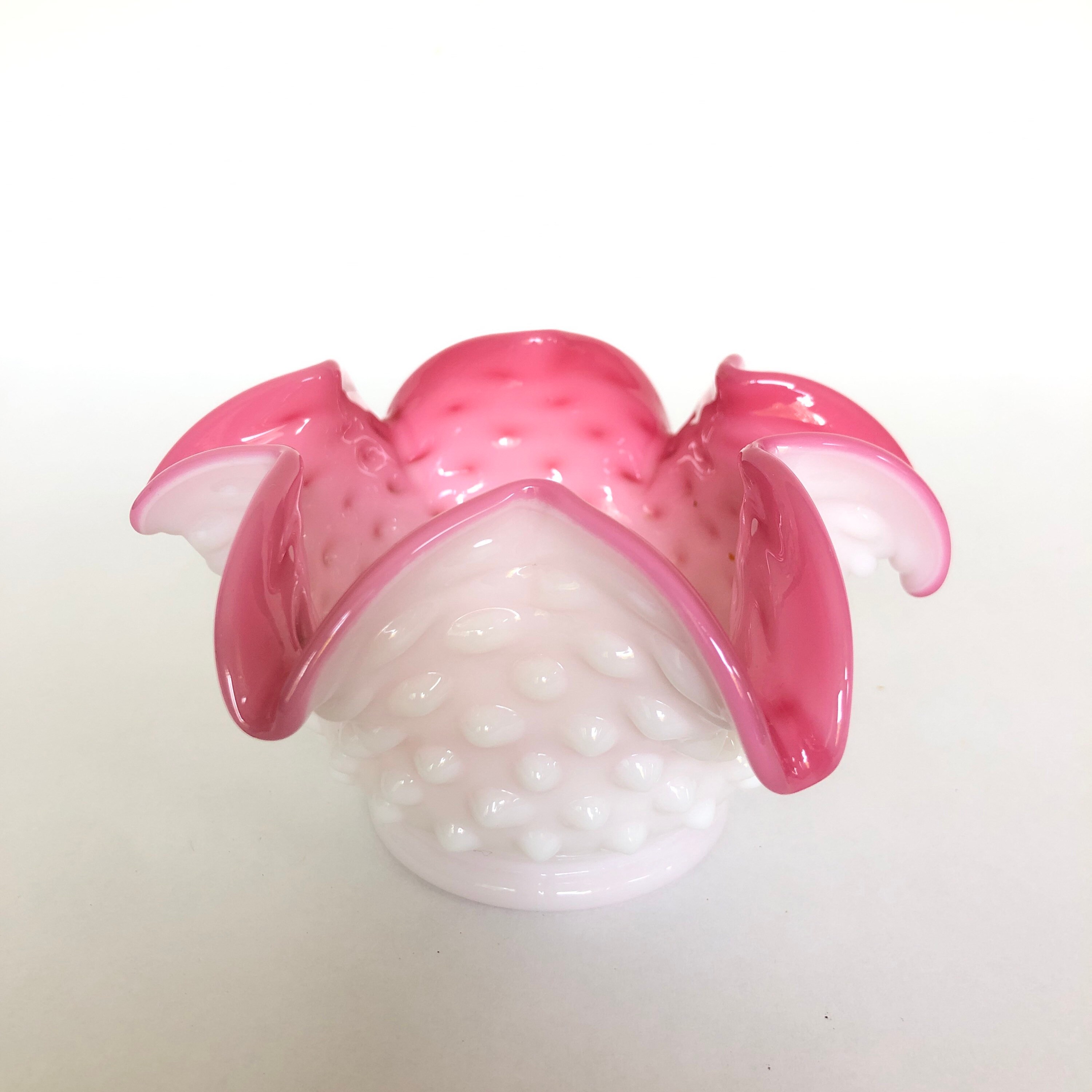 RARE Vintage Hobnail MilkGlass y Blush Pink Bowl Vase