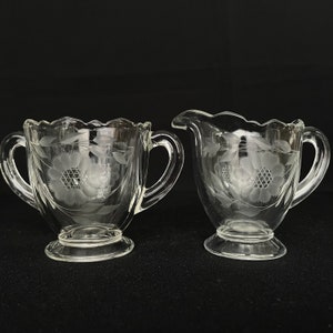 Vintage Cornflower Etched Cream & Sugar - Vintage Kitchen