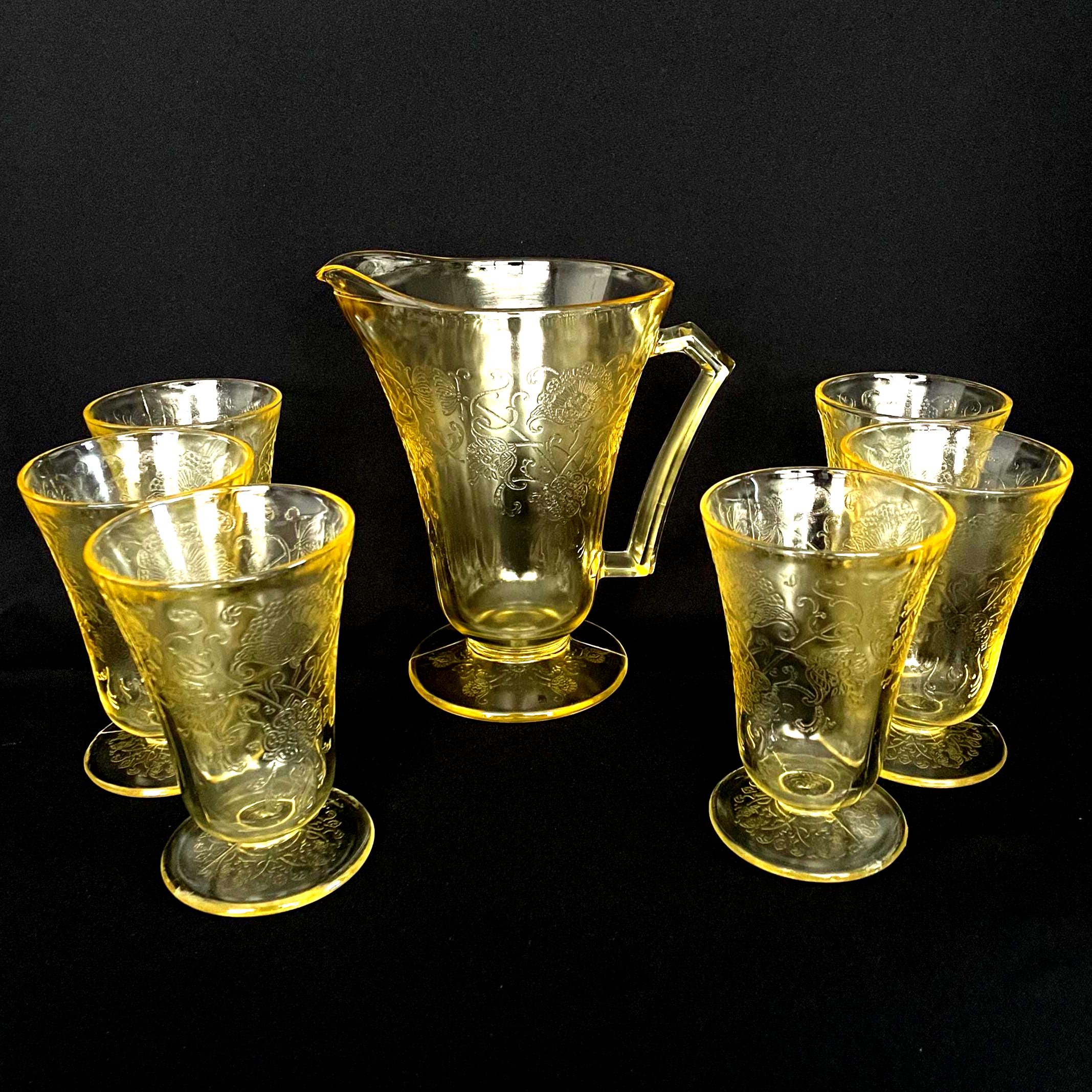 Vintage Yellow Depression Glass 28oz Florentine Pattern 28oz