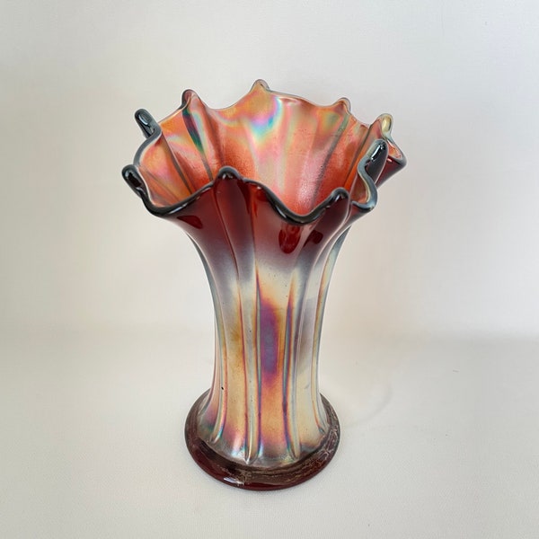 RARE - Antique Northwood Ribbed Purple Amethyst Carnival Glass Bouquet Vase - by Northwood Glass Co. c1912