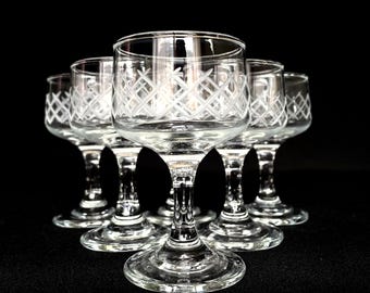 Vintage Etched Cocktail Glasses - Set of 6 Retro Barware