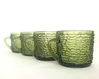 Vintage Anchor Hocking Soreno Avokado Gröna Glasmuggar - Set om 4
