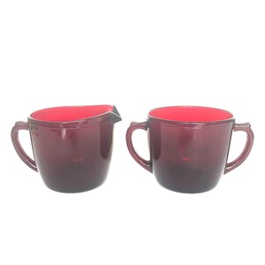 Ensemble crème et sucre en verre rouge rubis vintage par Anchor Hocking Glass