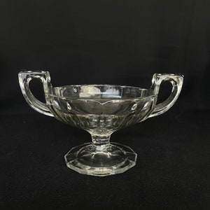 Lindo prato de vidro vintage com alça dupla, painéis e pés - Tigela com pedestal