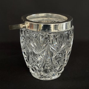 Wunderschöner Vintage Ananas Eiskübel aus Glas mit silbernem Rand und Klappgriff