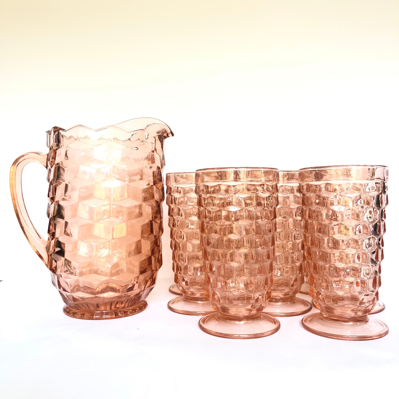 Vintage FOSTORIA Pink Depression Glass Pitcher And 8 Footed Etsy