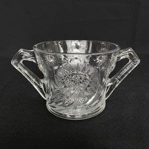 Antique Sunflower Pattern Two Handled Heavy Pressed Glass Bowl - Sugar Bowl