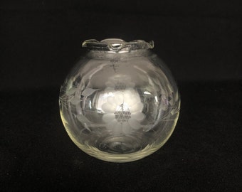 Vintage WJ Hughes Cornflower Etched Clear Glass Ball Vase - Please READ FULL Description