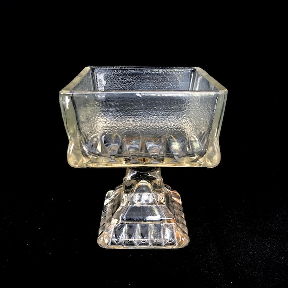 Vintage Glass Wedding Cake Box Square Pedestal Bowl Candy Dish by