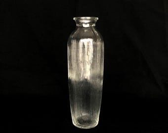 Jarrón/decantador de botella de vidrio transparente acanalado vintage alto de diez lados - Jarrón para flores