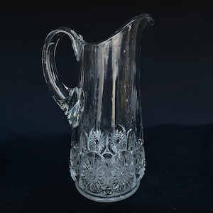 Spectacular EAPG ANTIQUE Clear Medallion Embossed 58oz Glass Pitcher