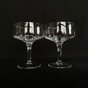 Pair of Vintage Crystal  Flat Bottom oz Champagne Cocktail Coupes - Vintage Barware