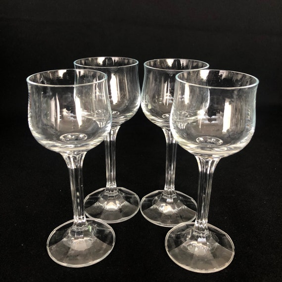 Set of 4 Ribbed Stem Tulip Bowl Vintage Crystal 9oz Wine Cocktail Glasses  Retro Barware Vintage Barware 