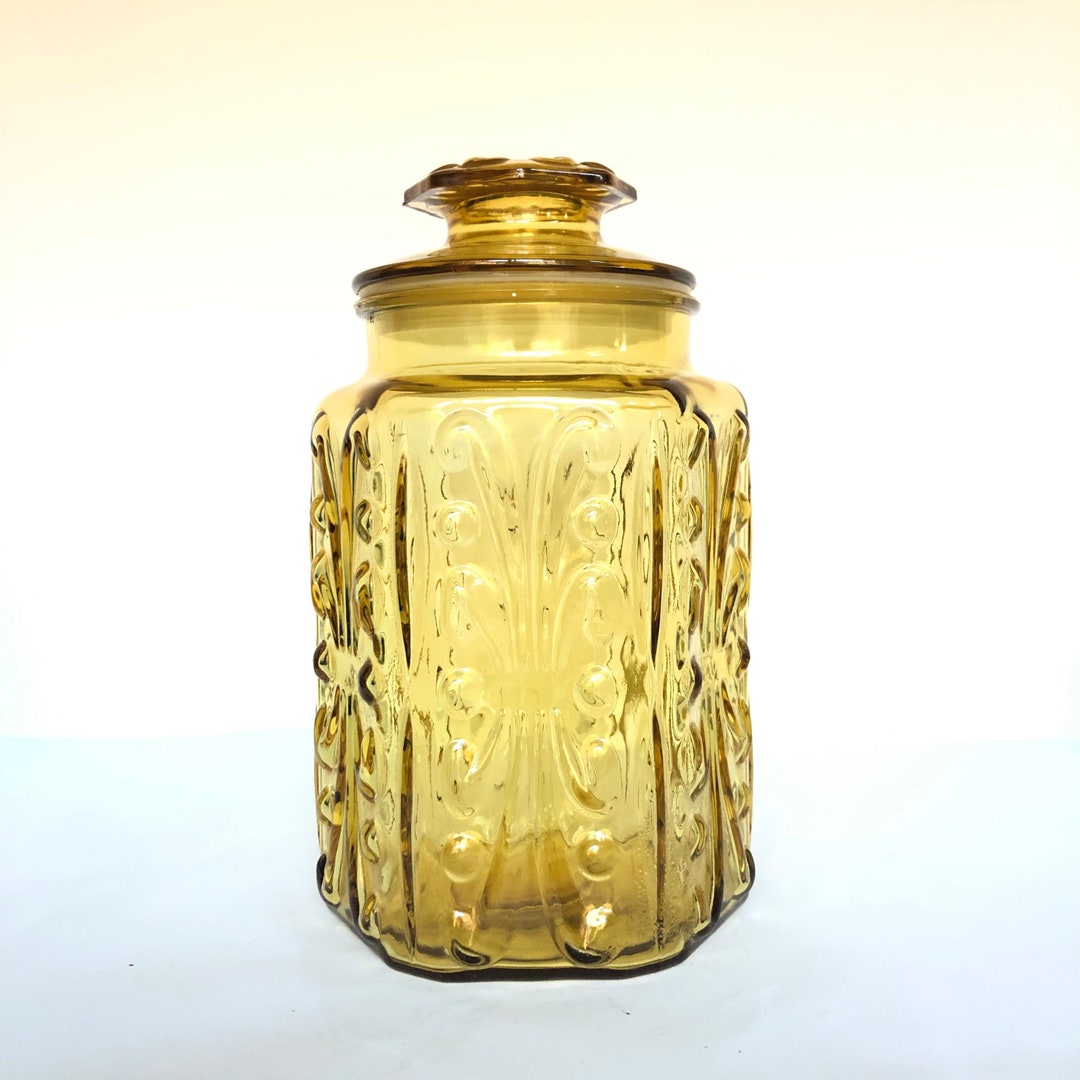 1960s LE Smith 9 Atterbury Scroll Amber Glass Lidded - Etsy