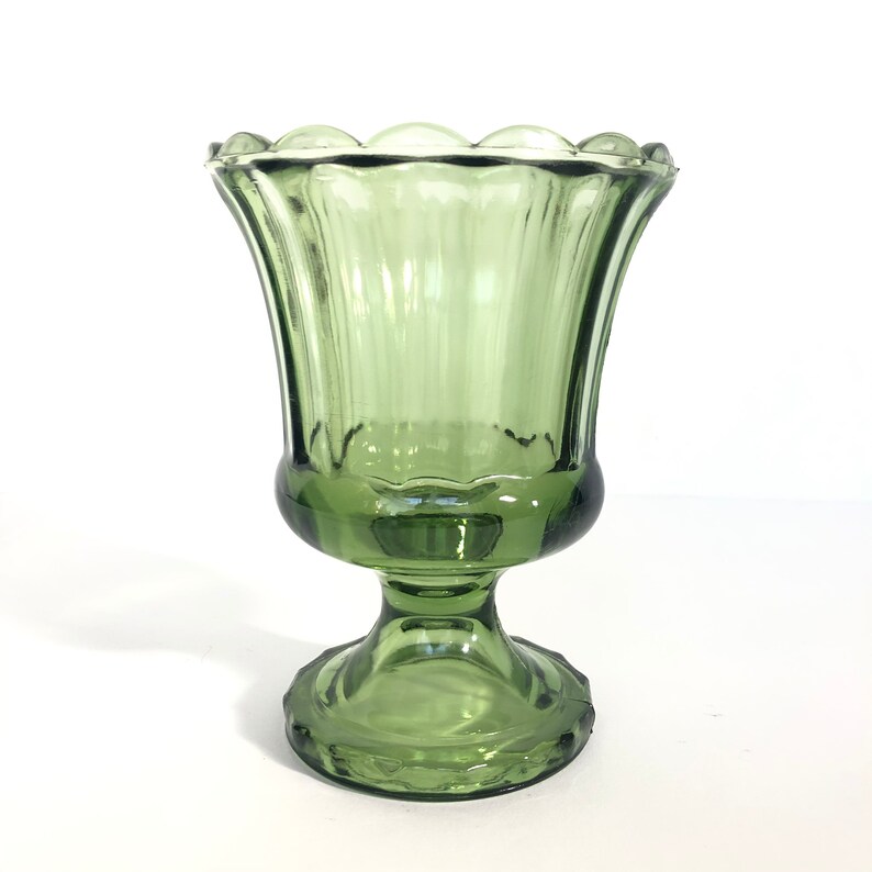 Vintage Avocado Green Glass Planter Compote Footed Bowl Etsy