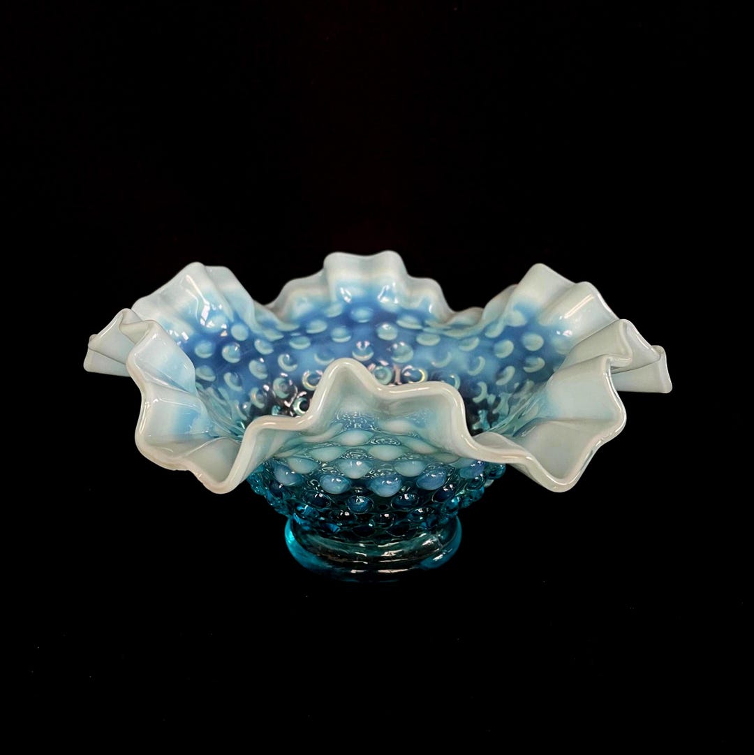 '50~'60 フェントン Fenton Blue Hobnail 美品 Vintage Fenton Hobnail Ruffled Rim Blue Glass Dish Bowl - Etsy