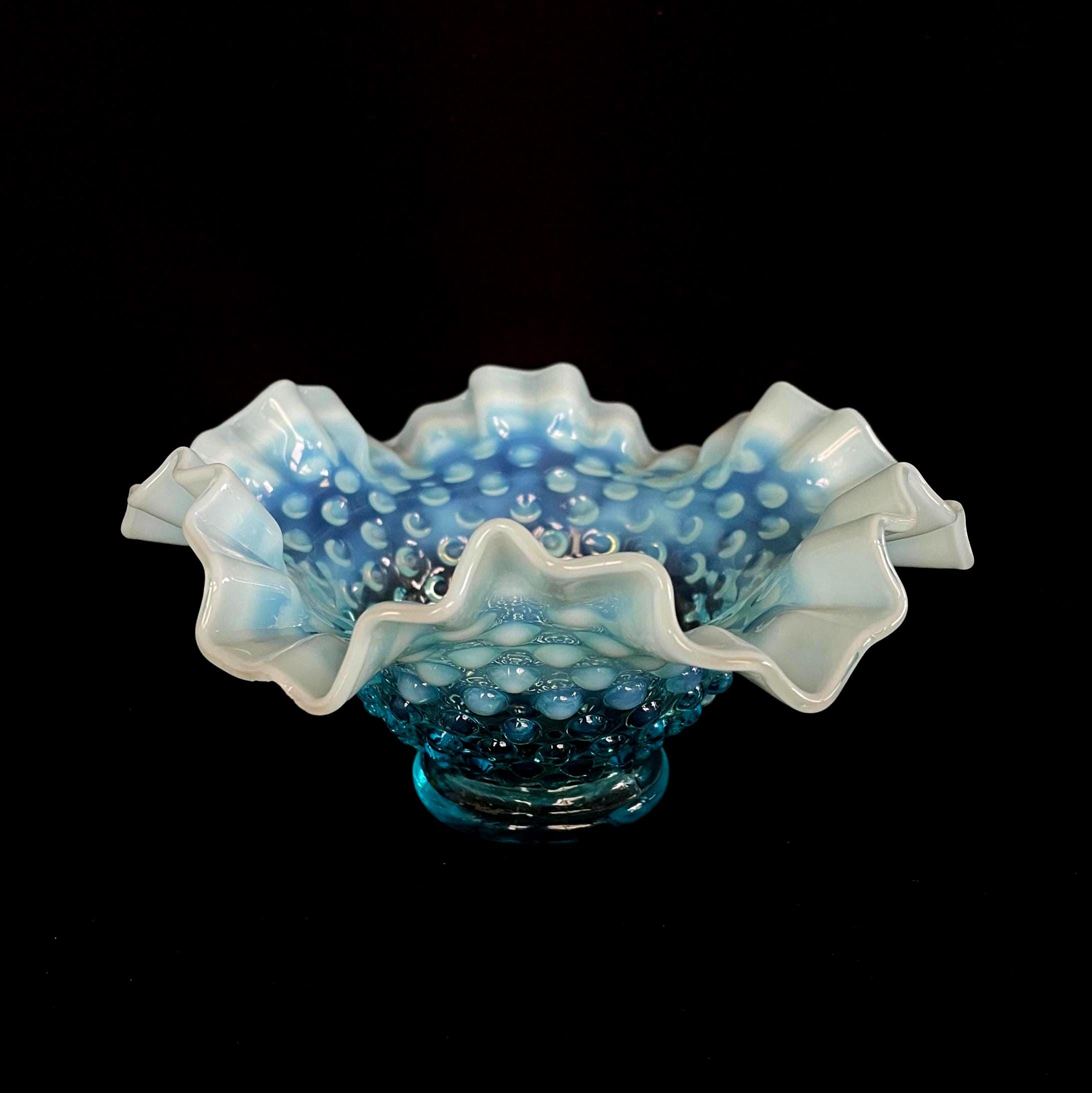 Vintage Fenton Hobnail Ruffled Rim Blue Glass Dish Bowl - Etsy