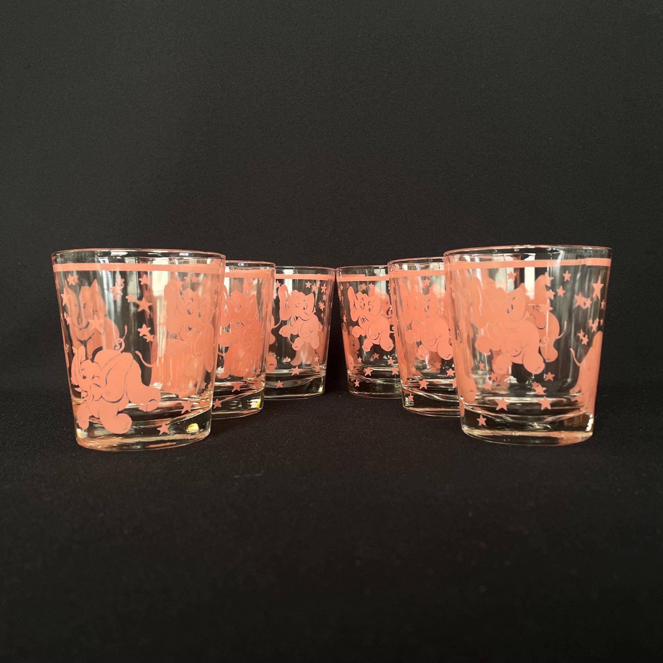 RARE - Hazel Atlas Dancing Pink Elephants Vintage 7oz Lowball