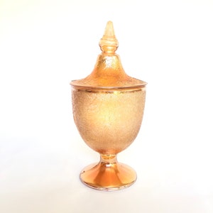 Vintage Jeanette Glass Company Marigold Carnival Glass Lidded Pedestal Dish